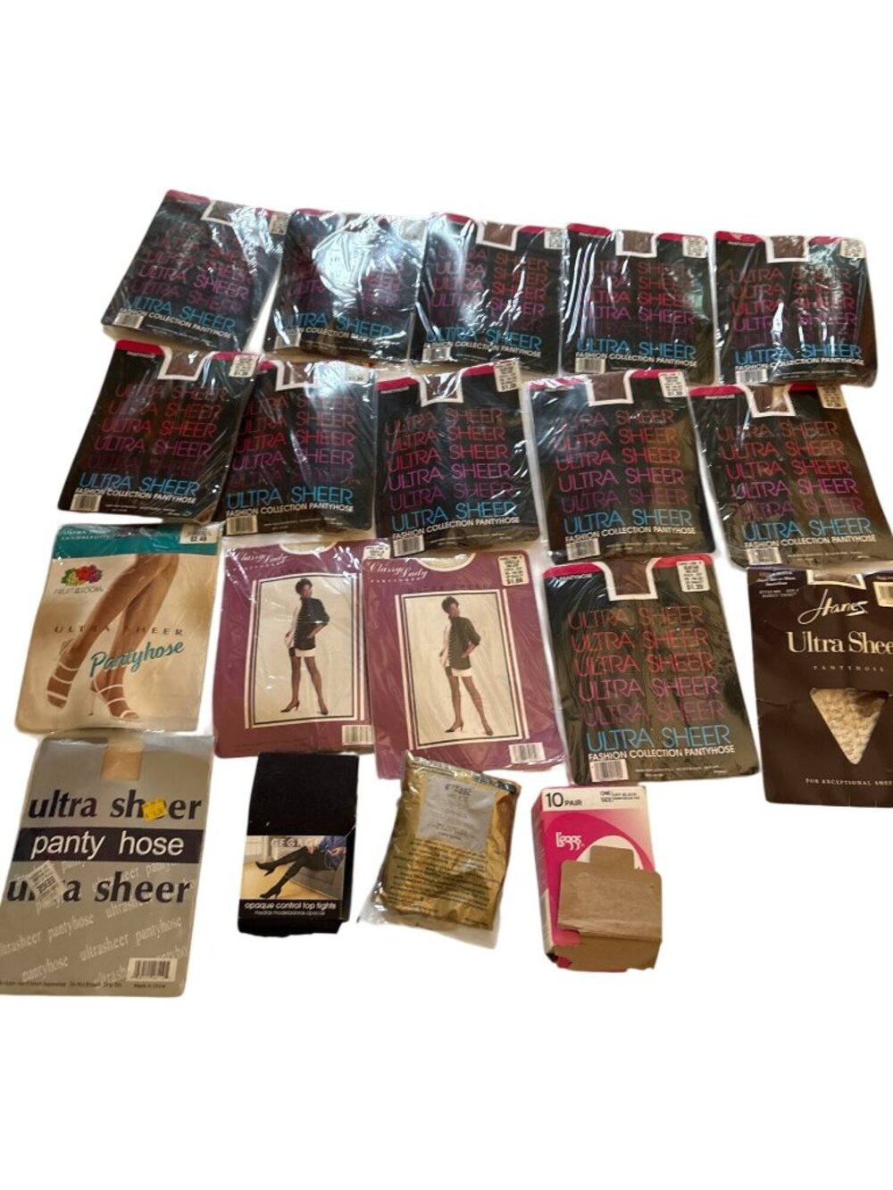 Assorted Pantyhose Tights Collection Ultra Sheer Control Top One Size Lot of 20
